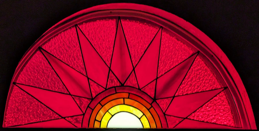 Stained Glass half circle window panel, Sunset